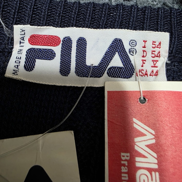 FILA Sweater Vest Mens 44 Navy Cable Knit V Neck Made In Italy NWT Vintage - Picture 4 of 11